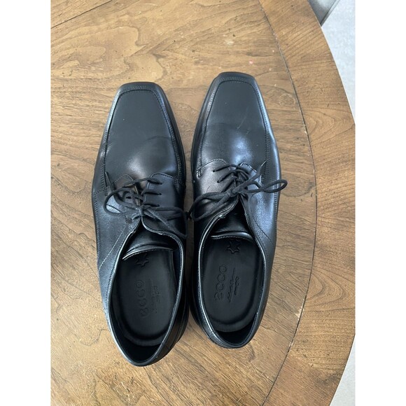 ECCO Mens Tie Black Leather Shoes, Gore Tex, Shock Point, US 11/11.5 EUR 45 - Picture 2 of 5
